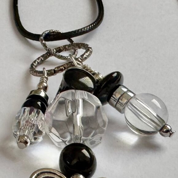 Necklace handmade 3 tier dangle silver butterfly black clear silver beads OOAK - Picture 5 of 10